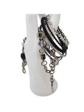 Renée Levesque designer bracelet Layered with Silver & Black Chain Beaded Bracel